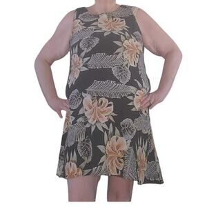 Hilo Hattie XL Silk Hawaiian Dress Peach Lily Floral Tropical Mini Beach Luau